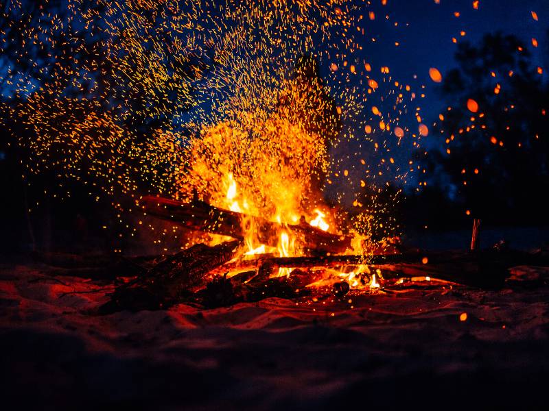 Guests enjoying outdoor barbecue around a bonfire at Shola Crown Resort — premium bonfire facilities in Munnar Kerala.